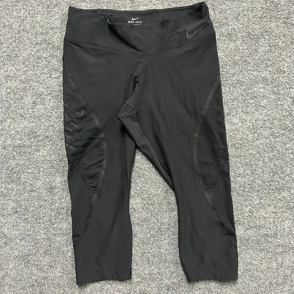 Nike Leggings Womens Size L Black Dri-Fit Legend Crop Mesh Athletic Workout